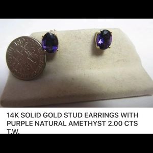 Solid 14k Gold 2 Carat Amethyst Purple Earrings